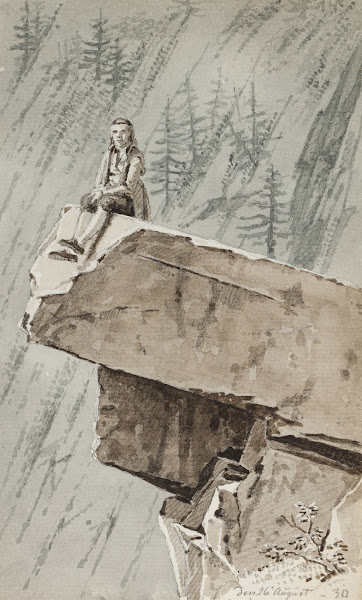 En Mand Der Sidder På Et Klippefremspring I Baggrunden En BjergskråNing 1829   1