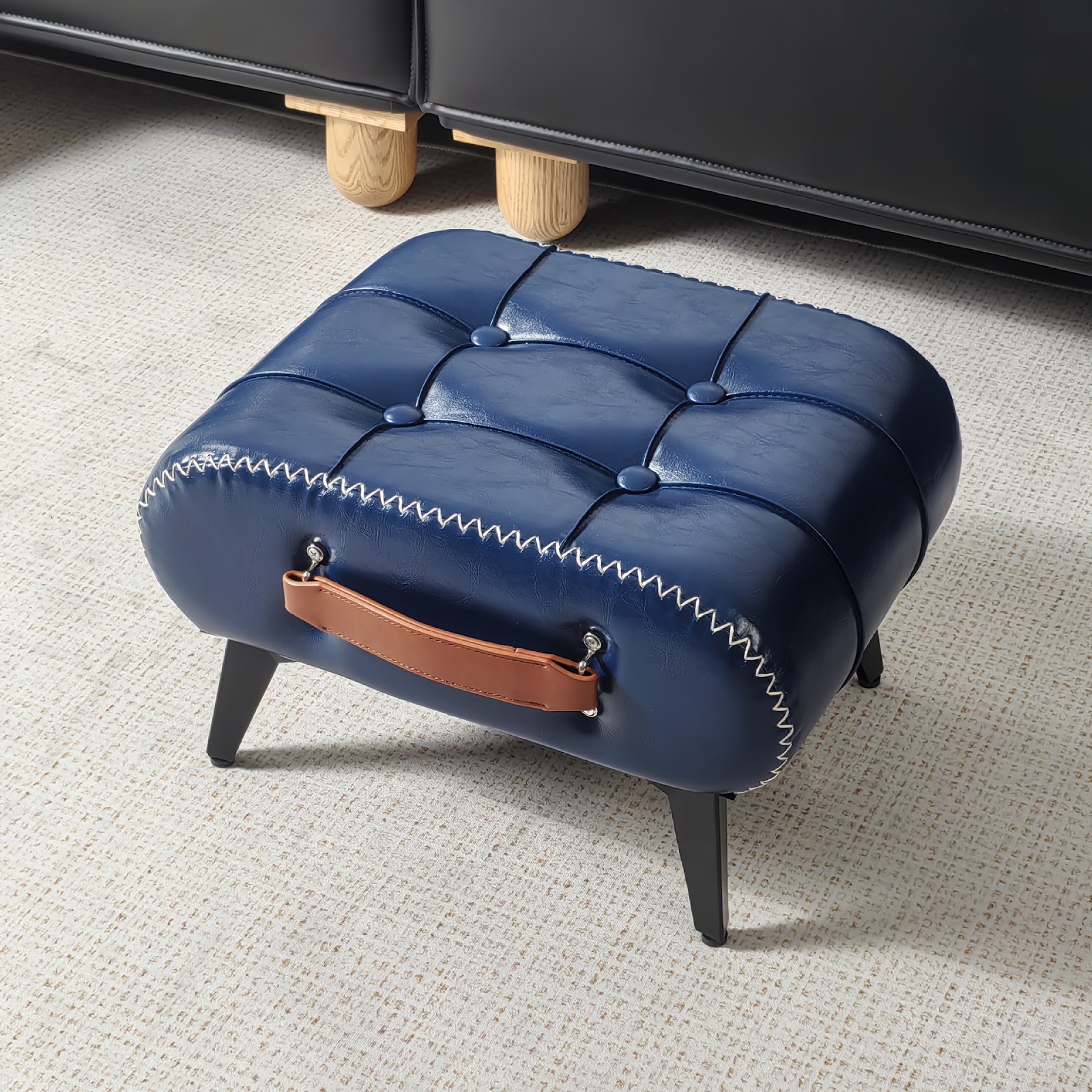 Faux leather seat ottoman with storage