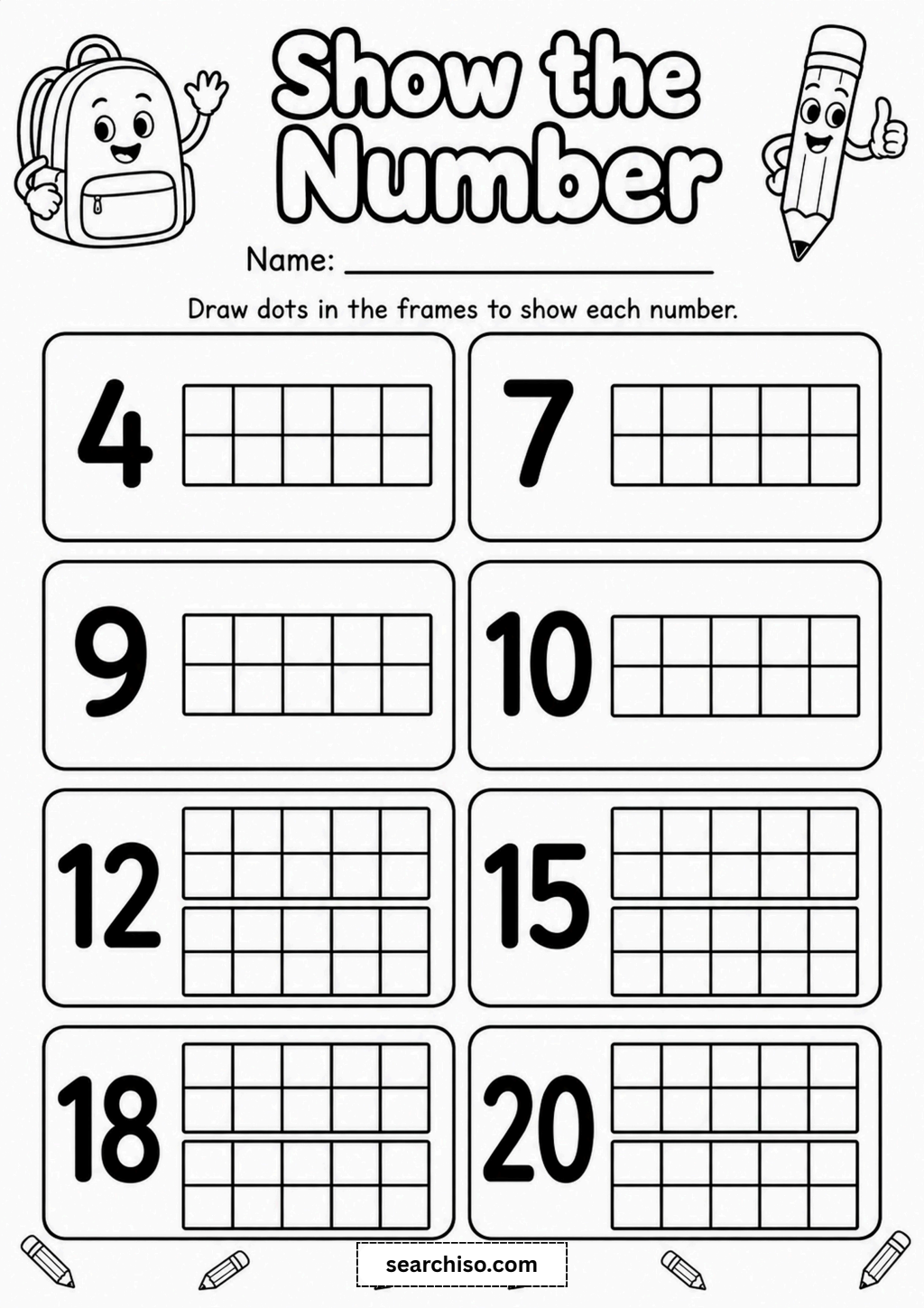 Show the Number Ten Frame Worksheet