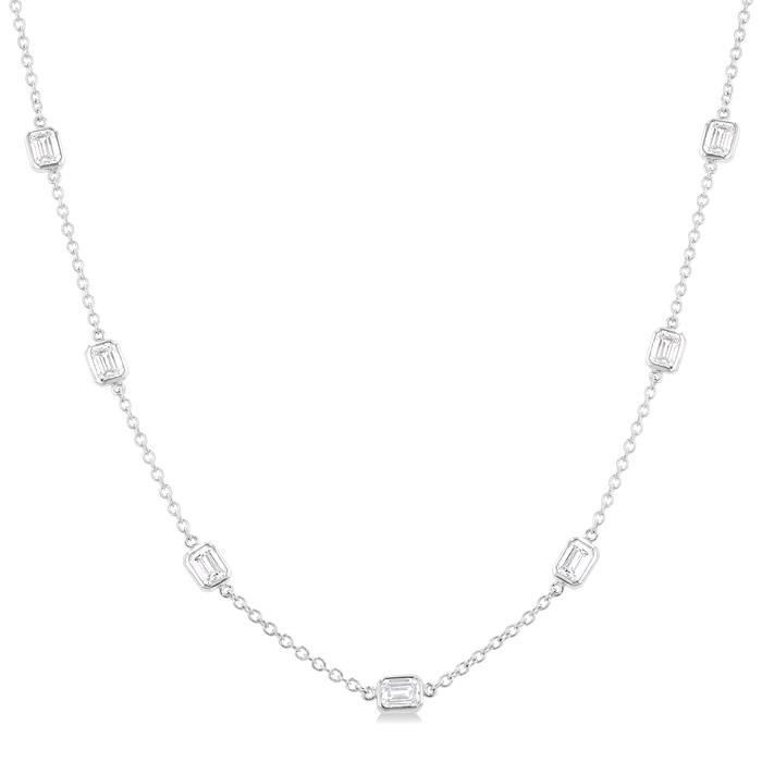 Emerald Shape Diamond Station Necklace