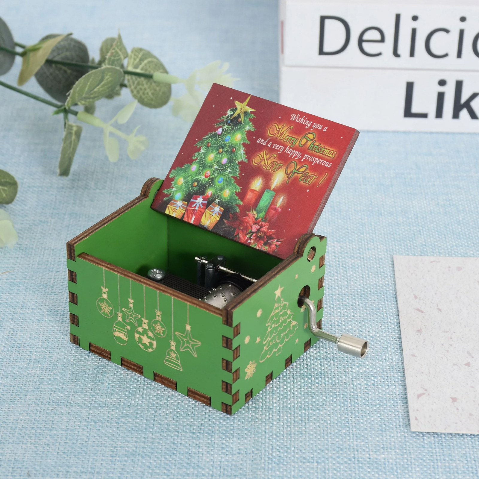 Compact wooden music box with laser engraving