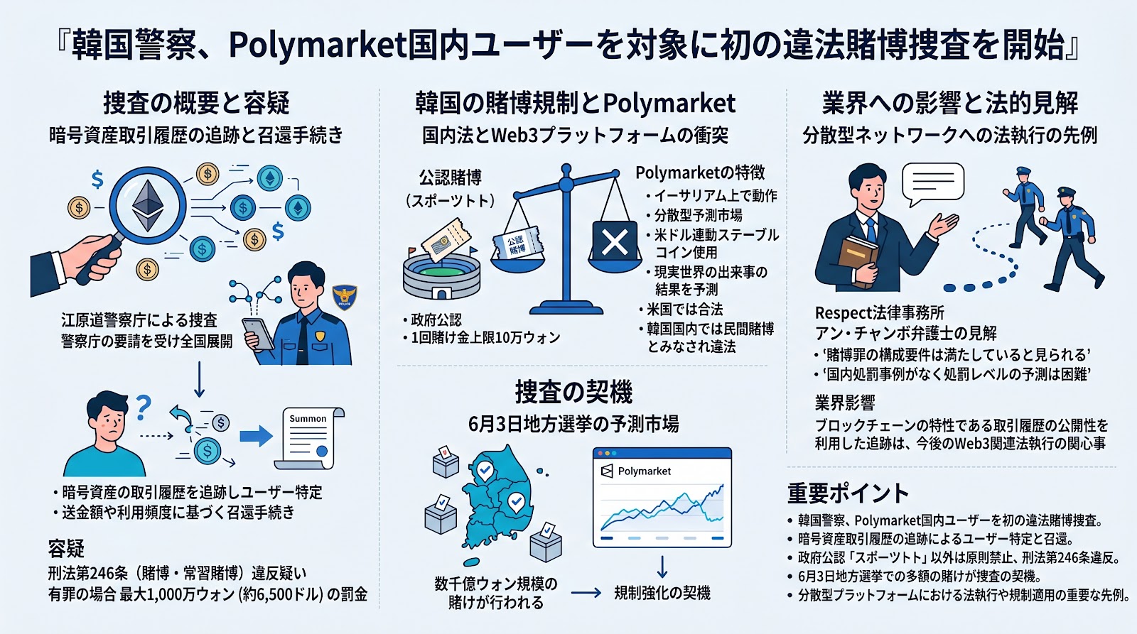 韓国警察がPolymarketの国内ユーザーを対象に初の違法賭博捜査を開始