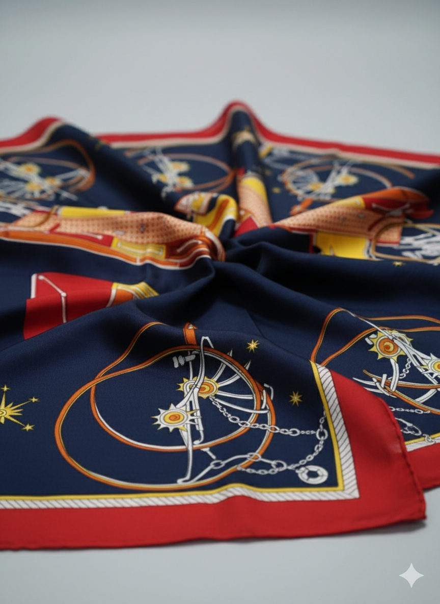 Gold Blue Pinted Hijab | Satin Scarf