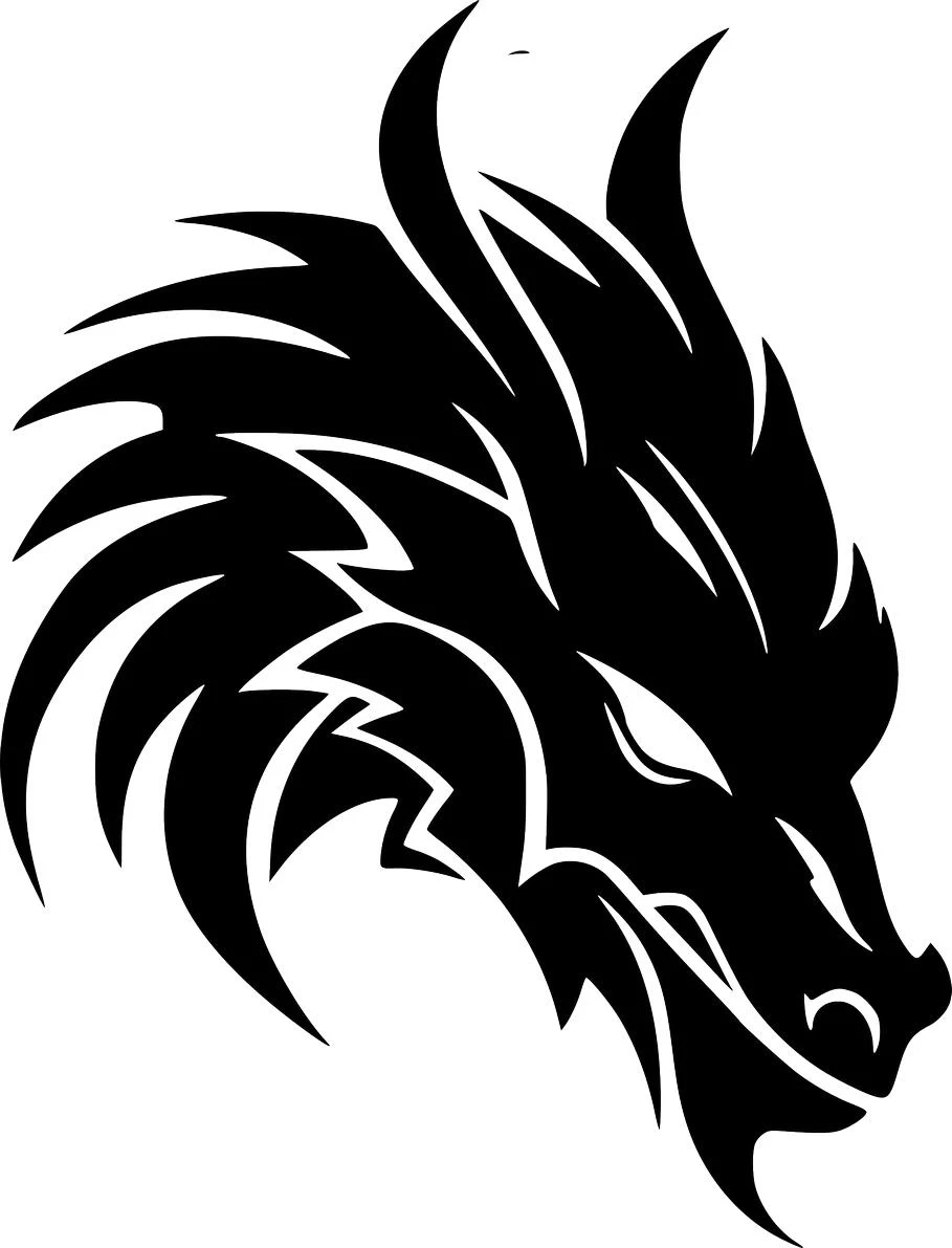 Stylized black tribal dragon head facing right, designed as a free SVG cut file for a 3D layered baby shower theme.