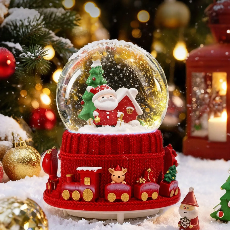 Christmas snow globe with light and music