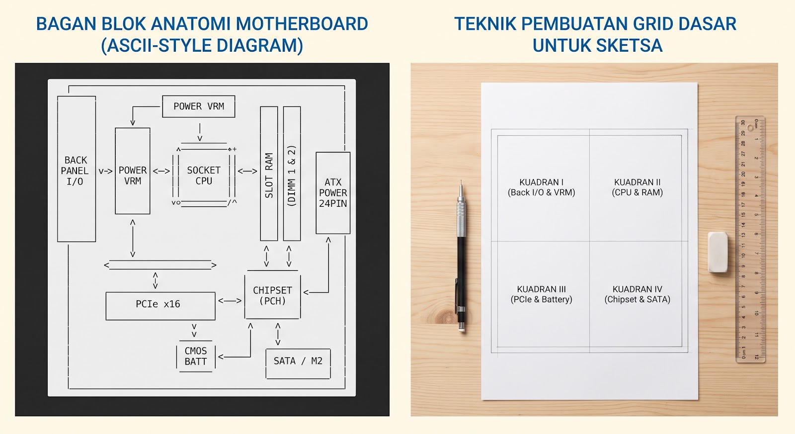 Bagan Blok Anatomi Motherboard dan Grid Sketsa