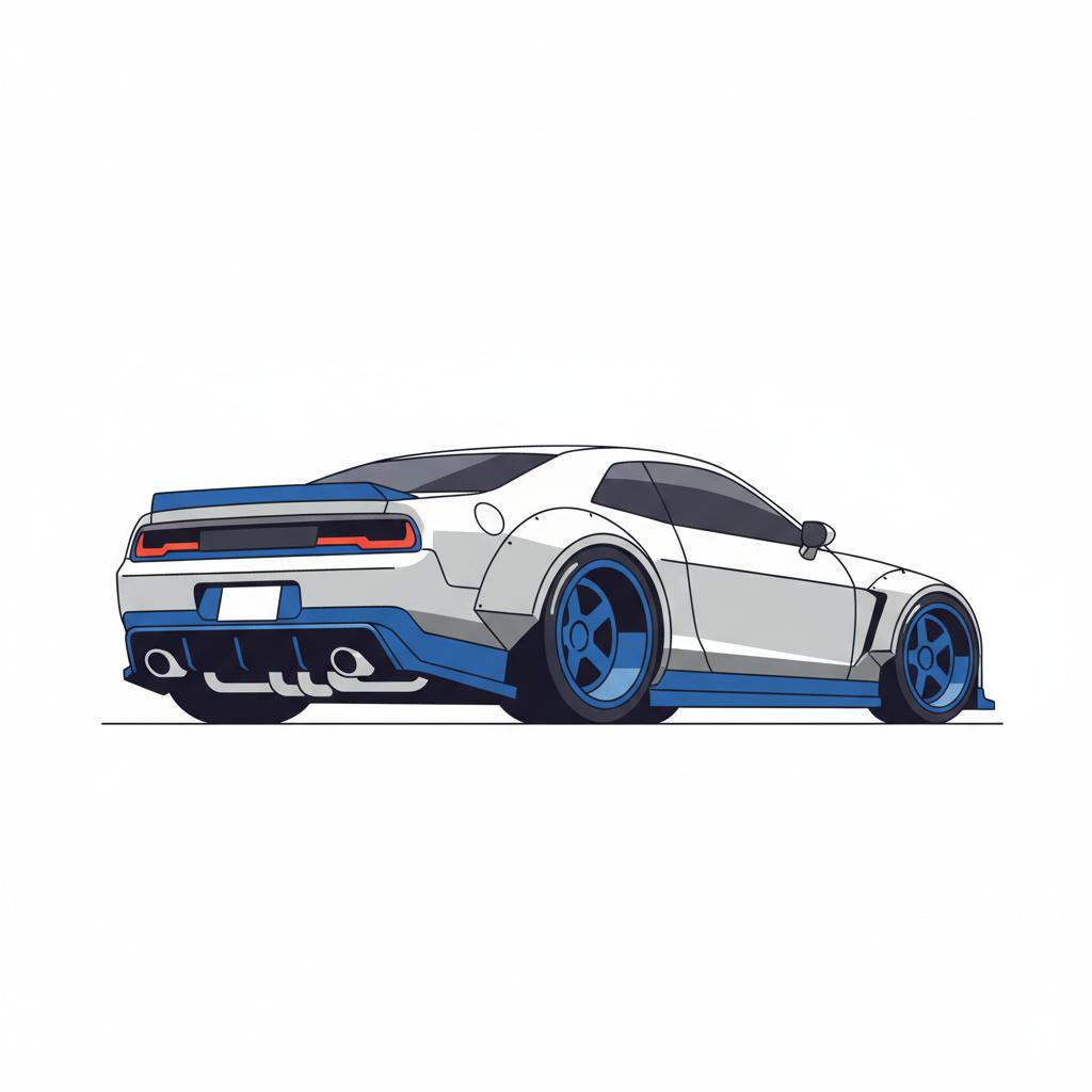 audi s5 for sale rear three quarter vector view showing widebody rear wheel tire and exhaust emphasizing power on white background with blue accents