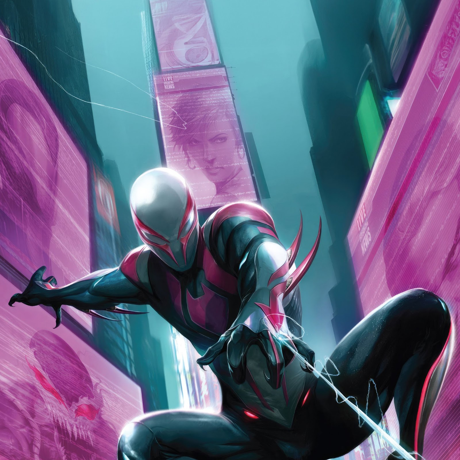 Spider Man 2099 Battling Crime In The City 4K iPhone Wallpaper