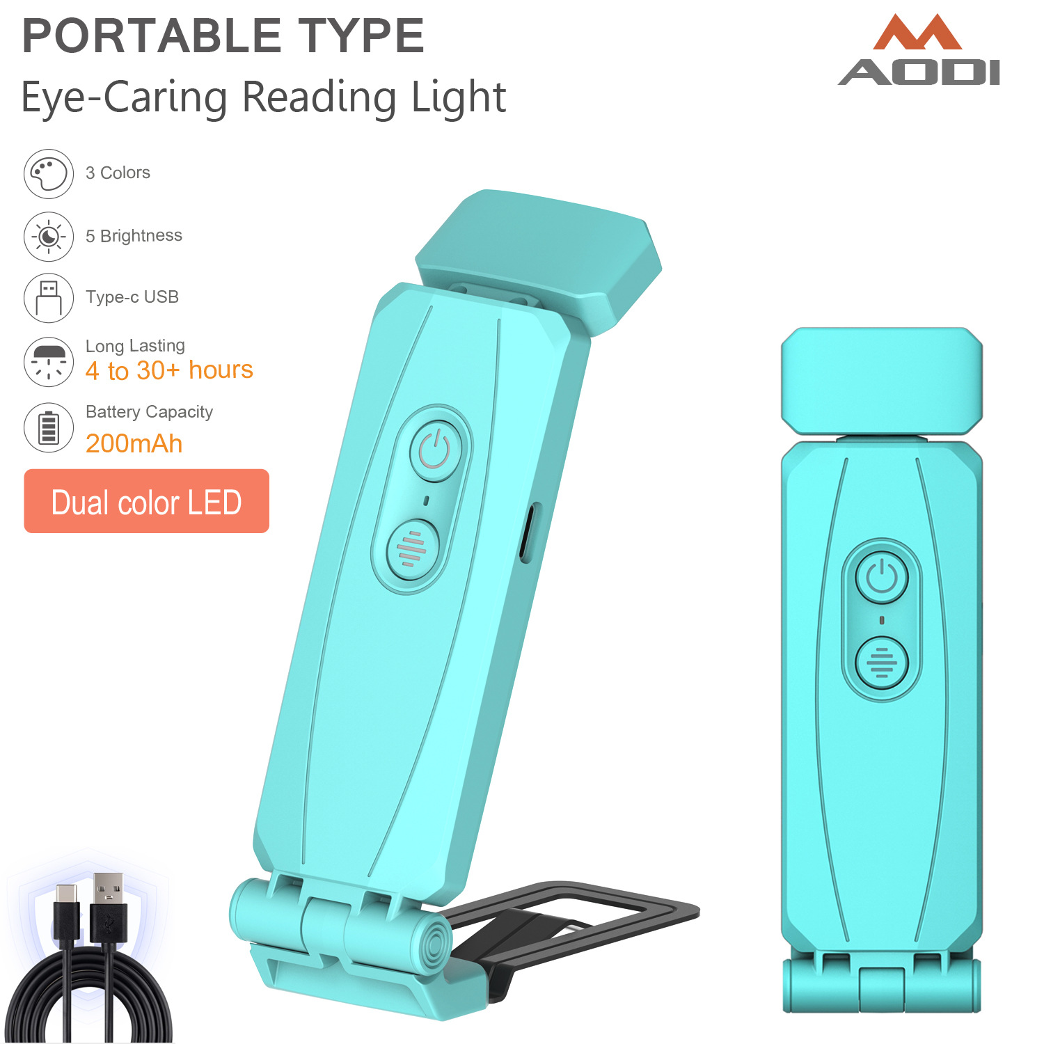 Portable LED reading lamp with clamp base