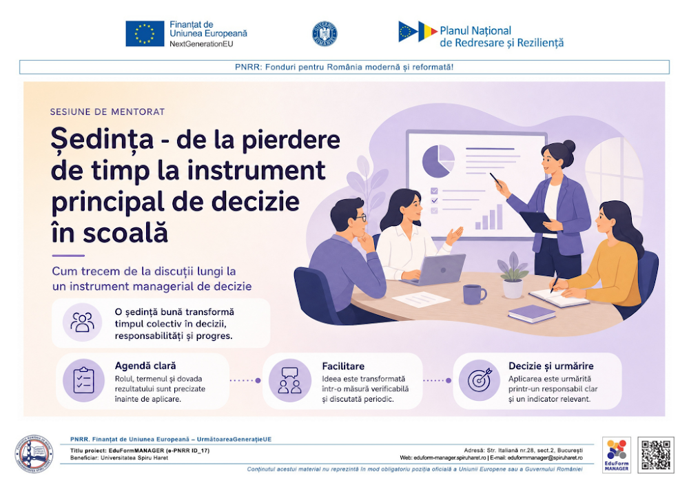 Coperta ghidului Ședința - de la pierdere de timp la instrument principal de decizie în scoală