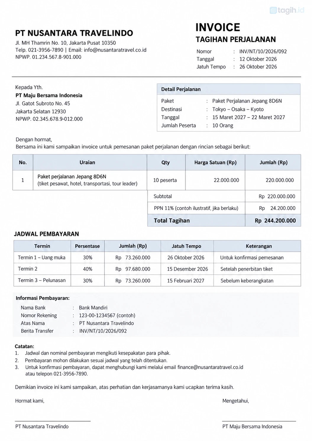 Contoh Invoice Pembayaran Bertahap