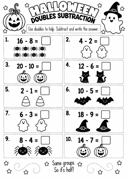 Halloween Doubles Subtraction