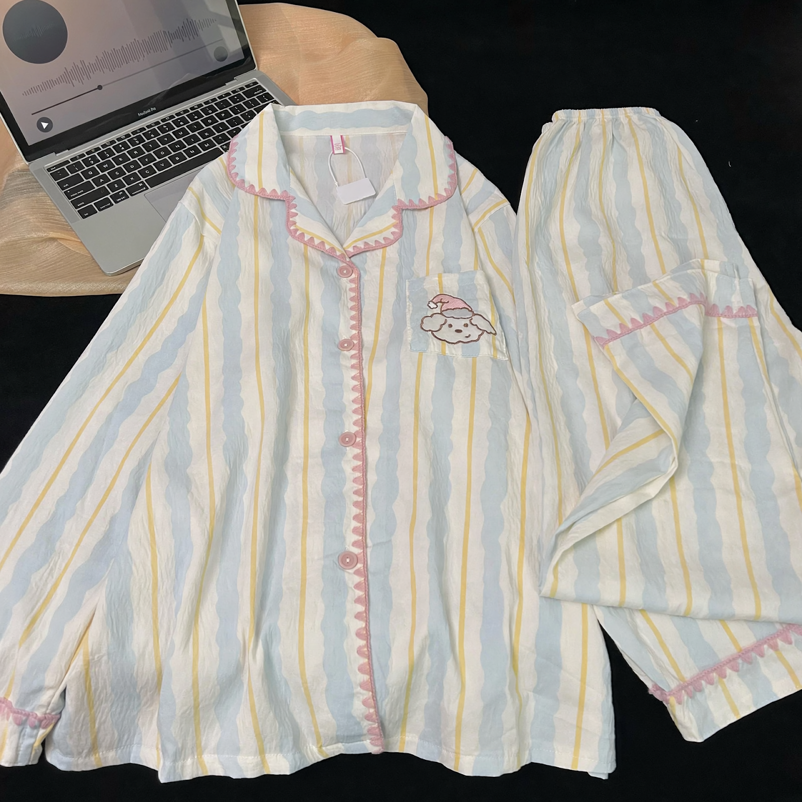 Women's Pajama Set, Cotton, Lapel Collar, Long Sleeve