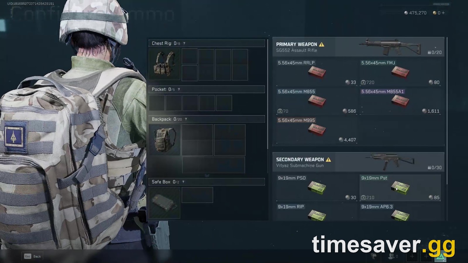 Delta Force Operations loadout screen with Safe Box and ammo selection