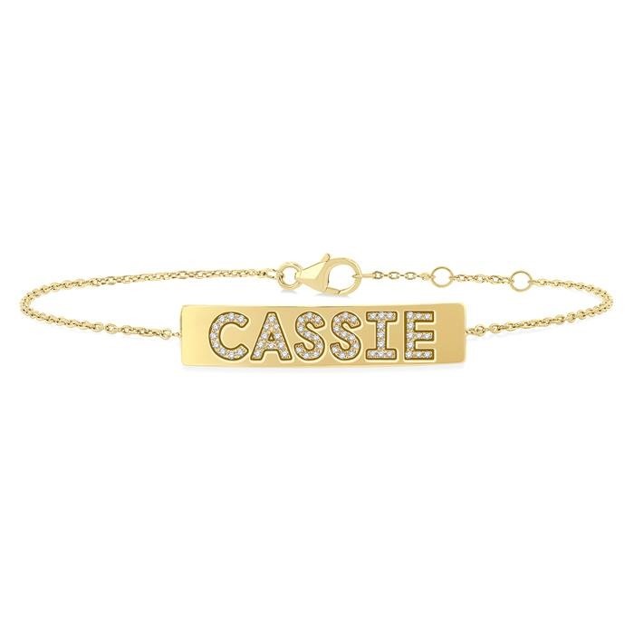 Block 'CASSIE' Diamond Nameplate Chain Bracelet