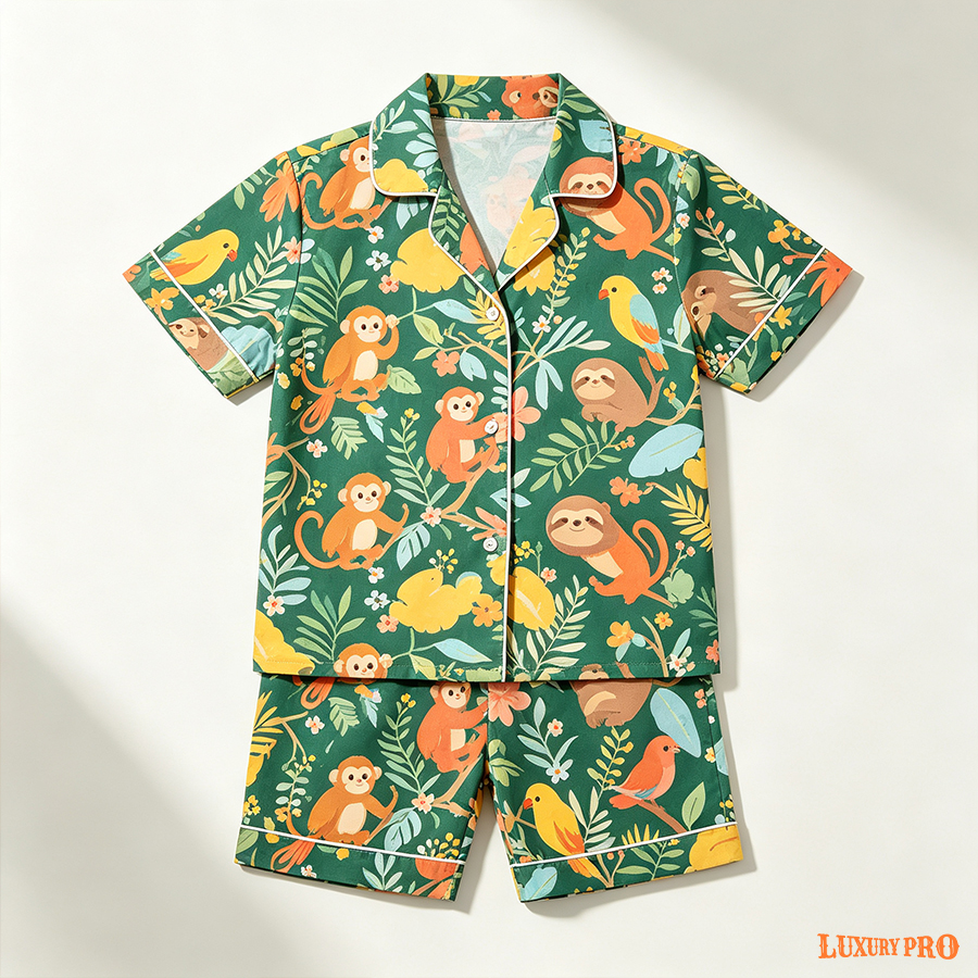 AOP HY Children's Short Sleeve Shirt and Shorts Pajama Set