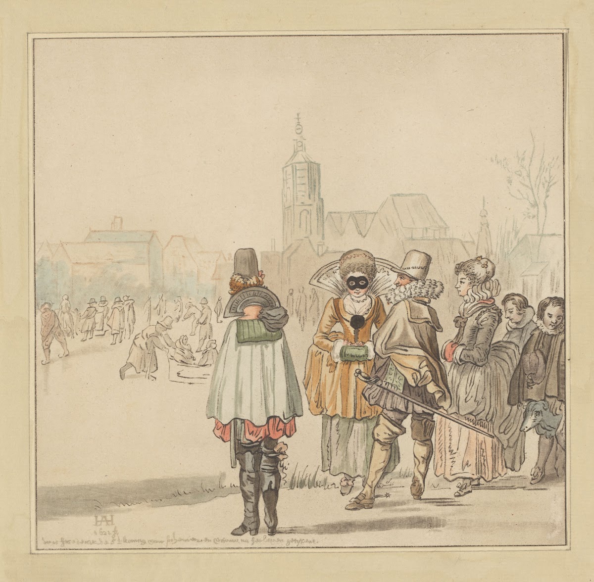 Elegant gezelschap op het ijs 1766
