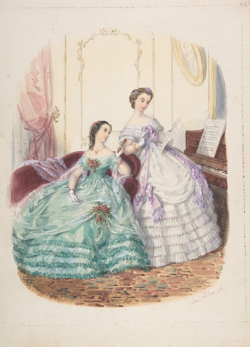Fashion Study Two Women In Evening Dress Ca 1860