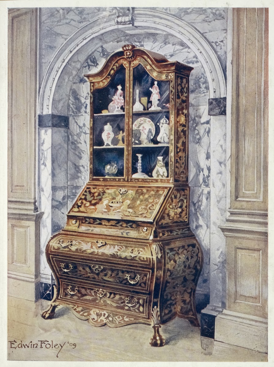 Inlaid walnut bombé bureau cabinet 1910   1911