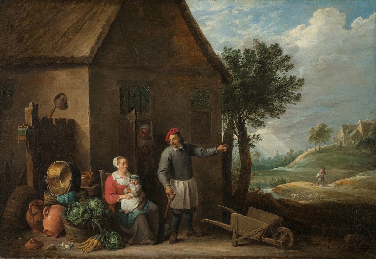 Husbandman at a Cottage Door with a Seated Woman and Child c 1650   c 1655