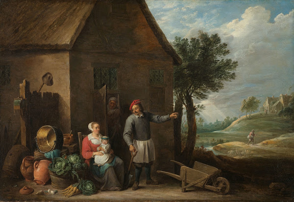 Husbandman at a Cottage Door with a Seated Woman and Child c 1650   c 1655