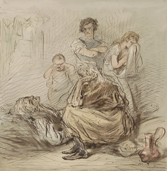 Rouwende figuren bij een liggende man c 1854   c 1887