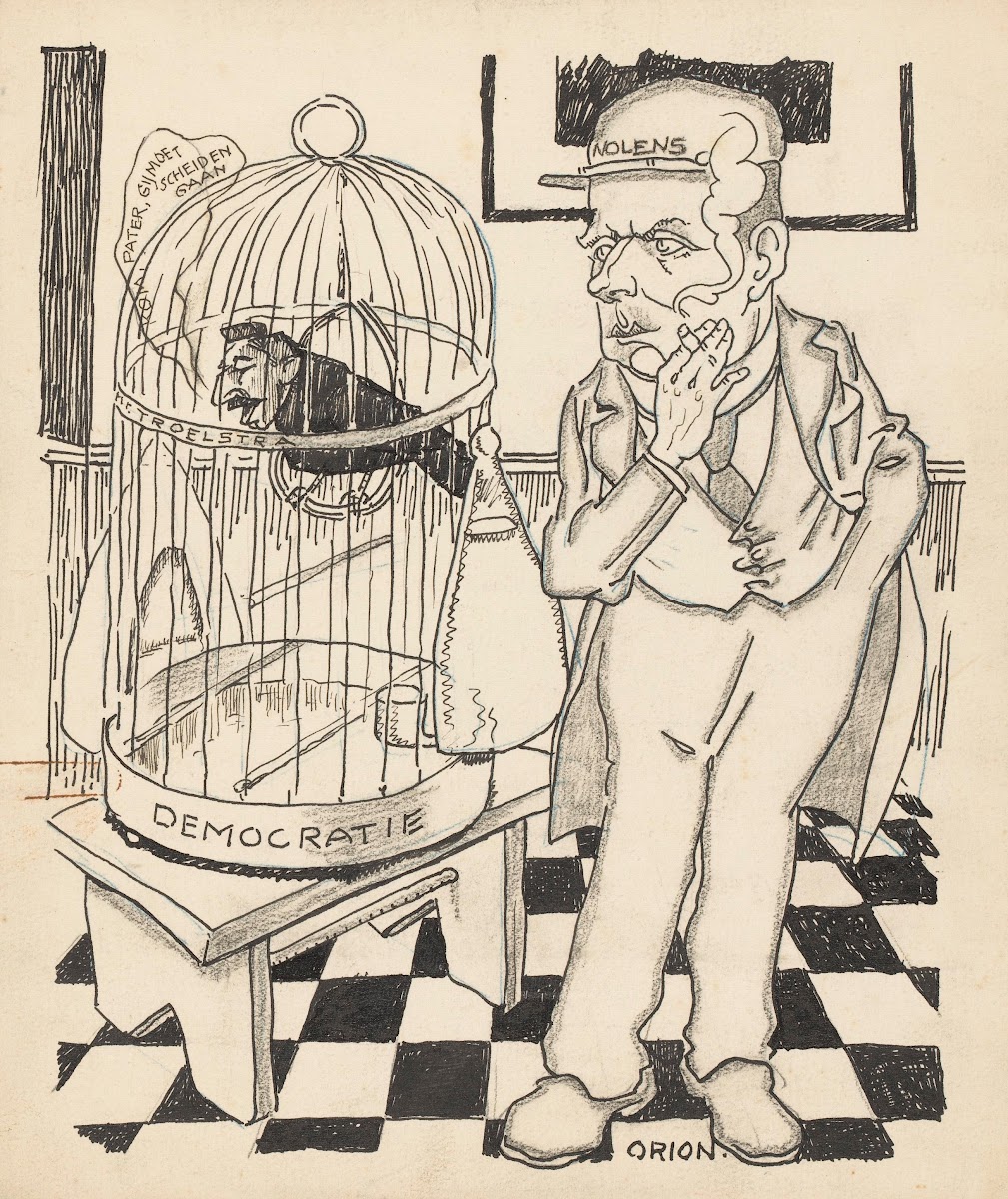 Nolens met Troelstra als een vogel in een kooi De Zingende Merel 1900 1935