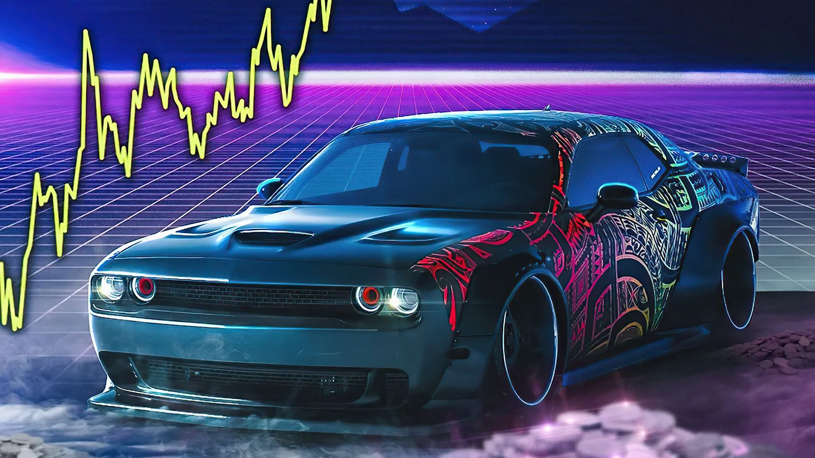 Dodge Challenger Srt Retro Waves 4K Desktop Wallpaper Background [3840x2160] Free Download