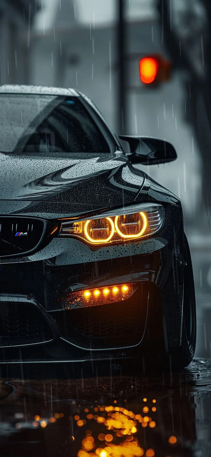 Black BMW M4 In Rain - Automotive Photography Full HD iPhone Wallpaper (1080x2340)
