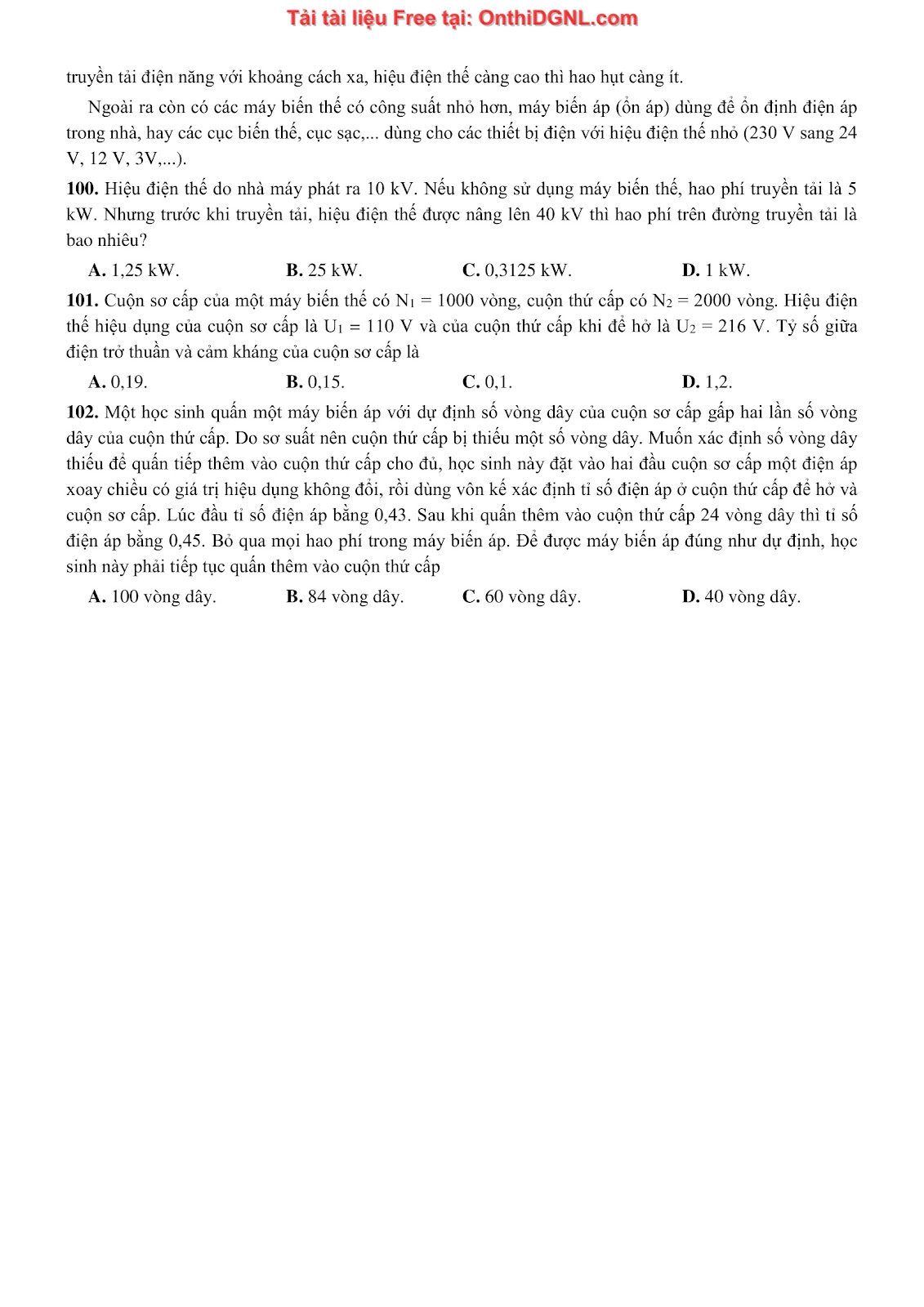 300 bài tập môn Vật Lý - Ôn thi ĐGNL ĐHQG TPHCM Phần 6
