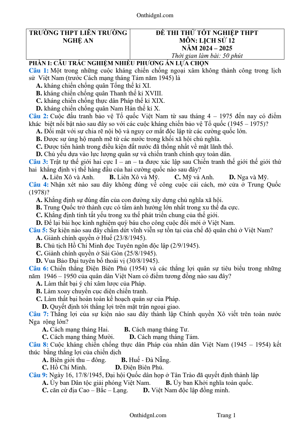 Đề Thi Thử Tốt Nghiệp 2025 Lịch Sử THPT Hàm Rồng Giải Chi Tiết pdf