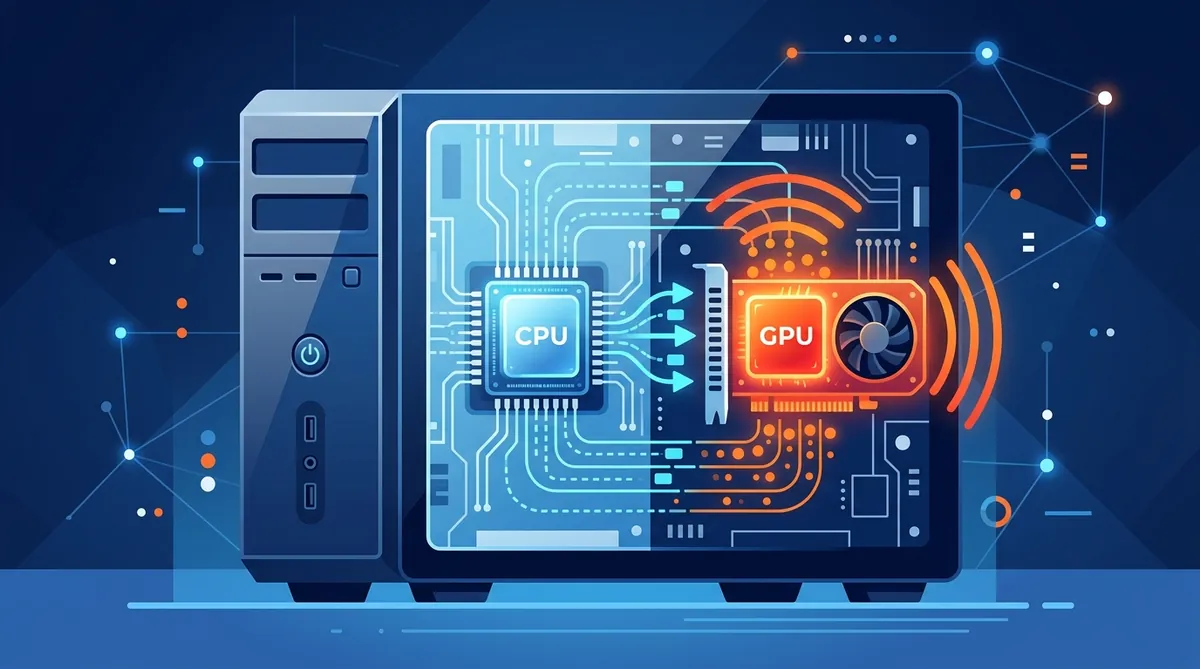 Ilustrasi bottleneck CPU dan GPU di dalam casing PC