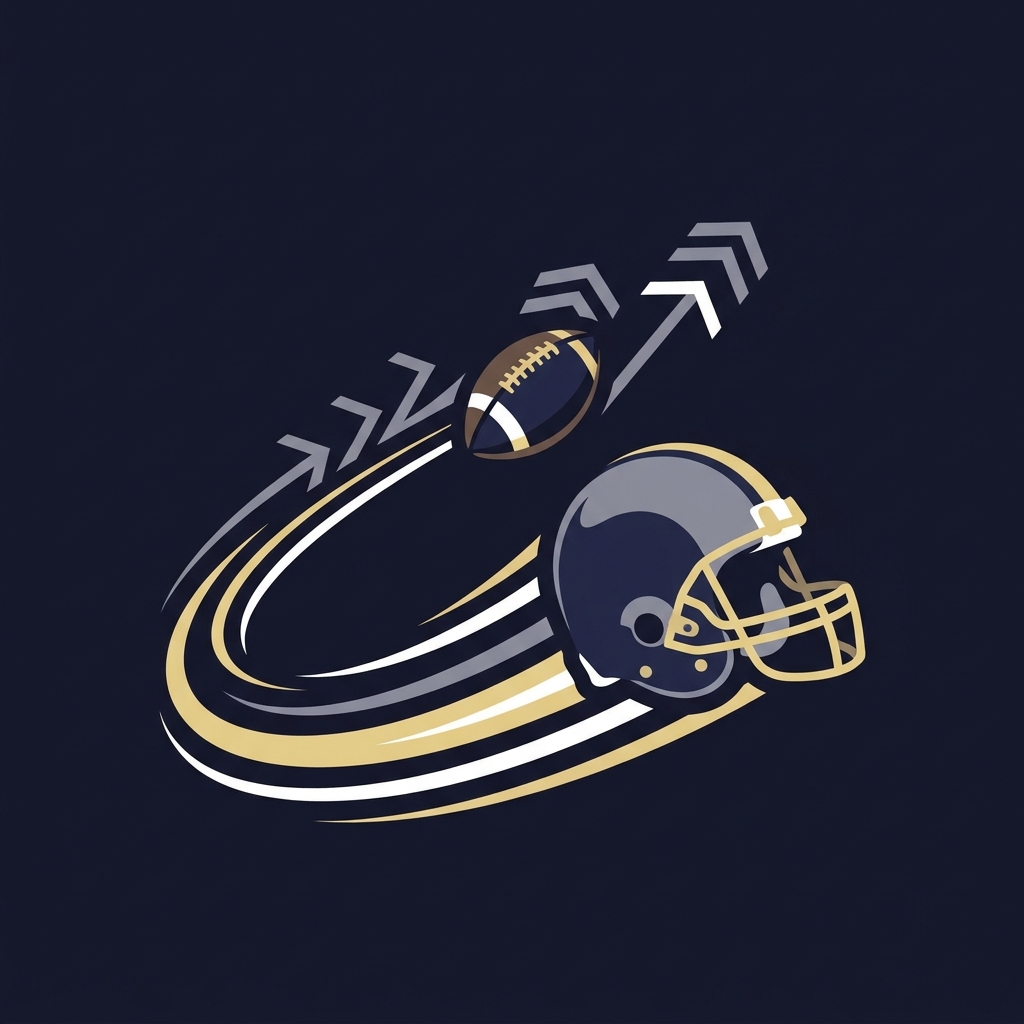 Minimalist 2D vector illustration of a stylized football and helmet in motion with motion lines and yard markers representing career rushing legacy on a dark background georgia auburn point spread