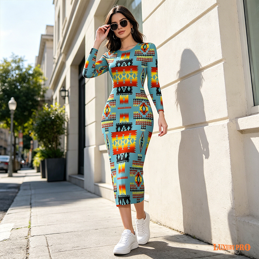 AOP Women's Long Sleeve Bodycon Dress
