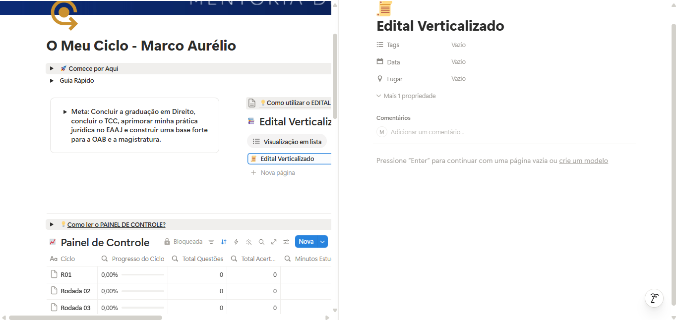 Matriz estruturada e pronta para ser preenchida