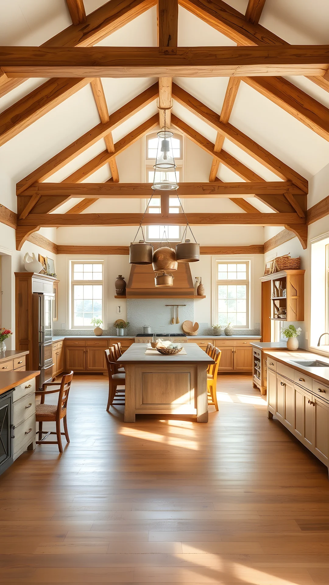 Spacious Rustic Kitchen with Exposed Timber Beams - Free 4K mobile Wallpaper