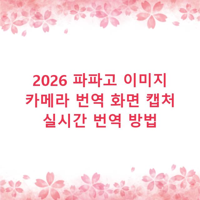 2026 파파고 이미지 카메라 번역 화면 캡처 실시간 번역 방법