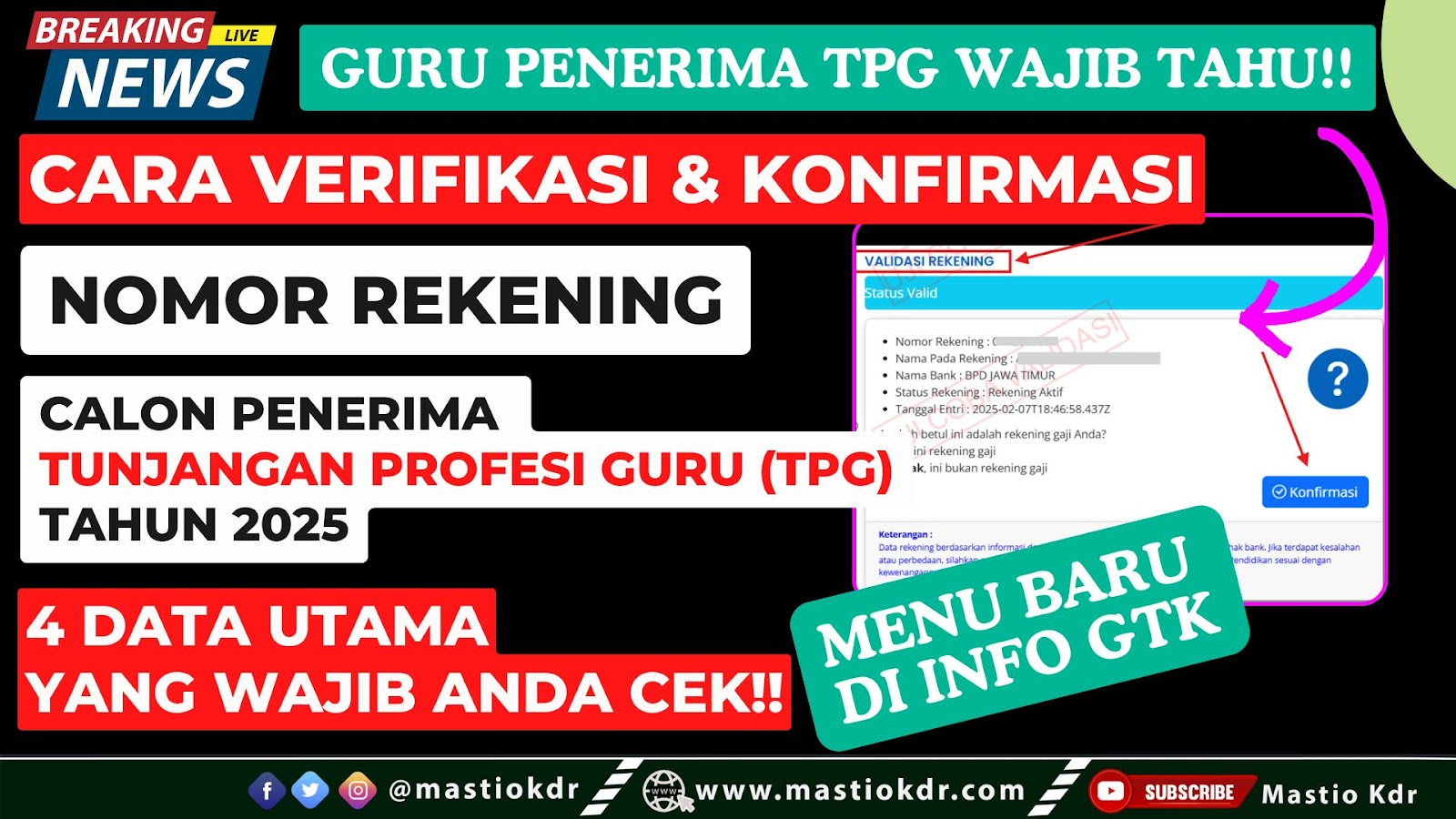 Cara Konfirmasi dan Verifikasi Nomor Rekening Calon Penerima Tunjangan Profesi Guru (TPG) Tahun 2025 Di Info GTK