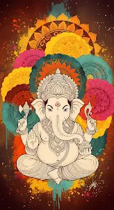 Line Art Ganesha with Vibrant Mandala Background