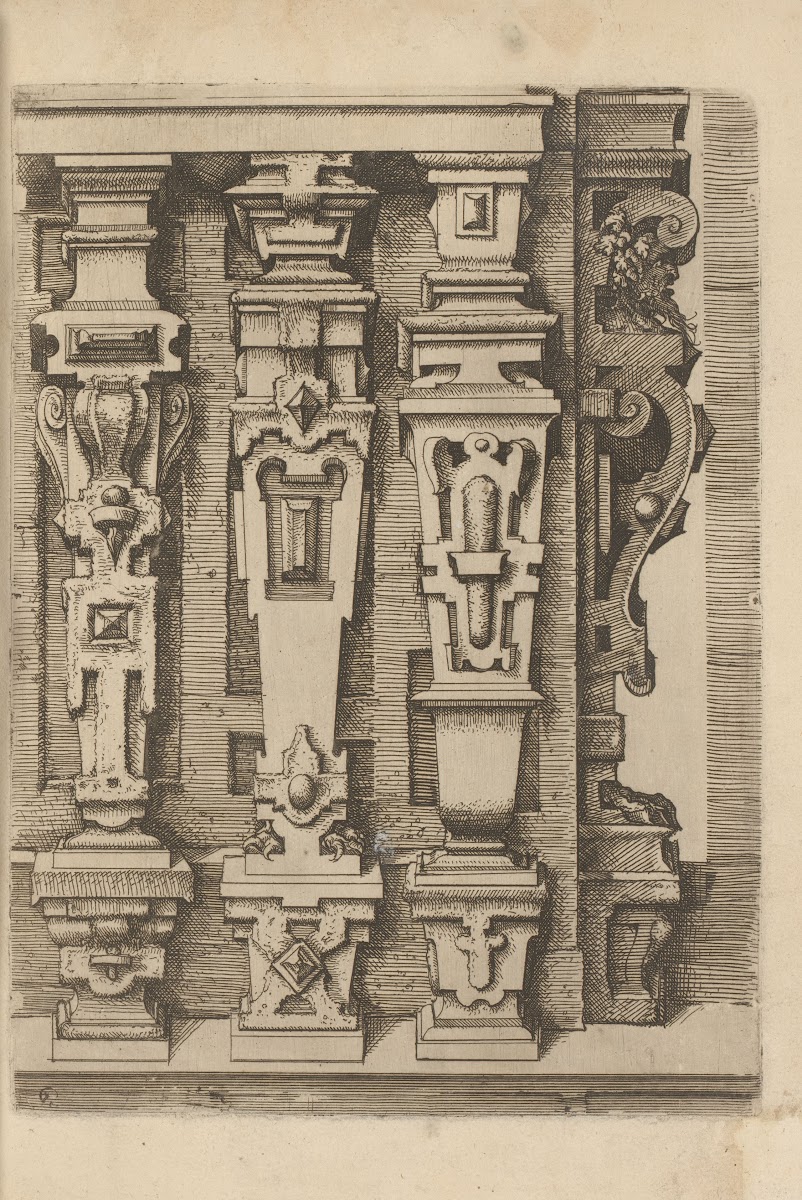 Four pilasters with rustication one of which is seen from the side 1593 1595