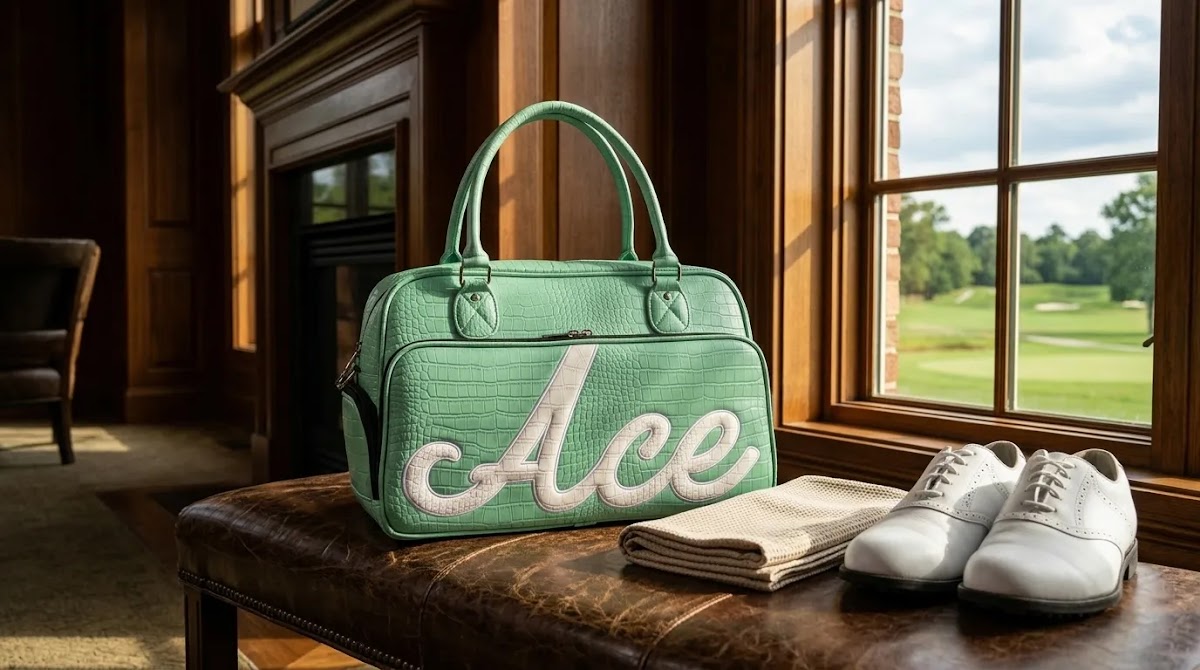 Womens golf bags style guide with a premium leather day bag for clubhouse essentials