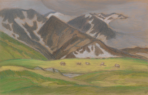 Schweizer Alpenlandschaft mit weidenden Kühen Ca 1895 1899