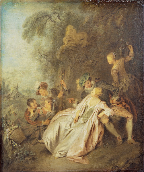 Fête galante with Six Figures near a Fountain c 1728