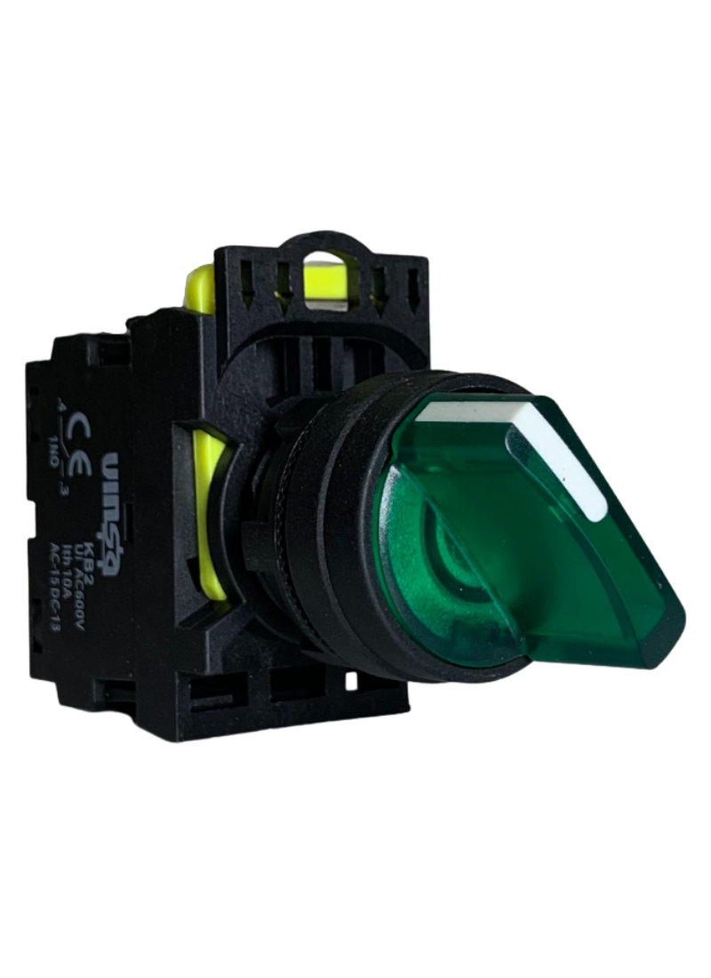 Illuminated Selector Switch 2 Position Stay Put Green 220VAC 1N/O