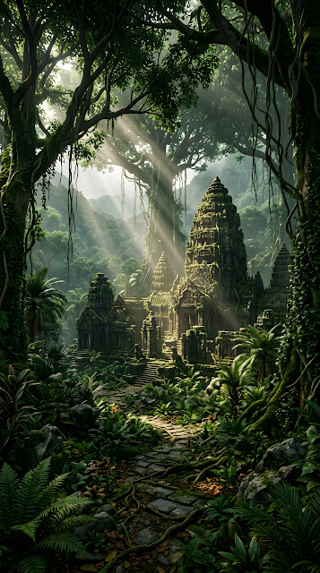 Hyper-Realistic Ancient Stone Ruins in a Sprawling Jungle - Free mobile Wallpaper
