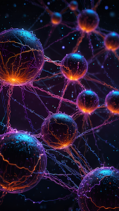 Neural Network Abstract Glowing Orbs Energy Filaments