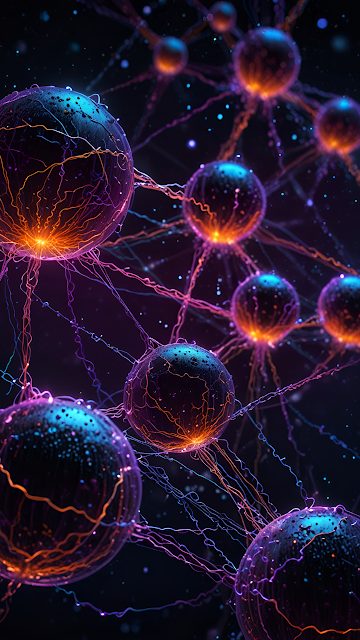 Neural Network Abstract Glowing Orbs Energy Filaments - Free mobile Wallpaper