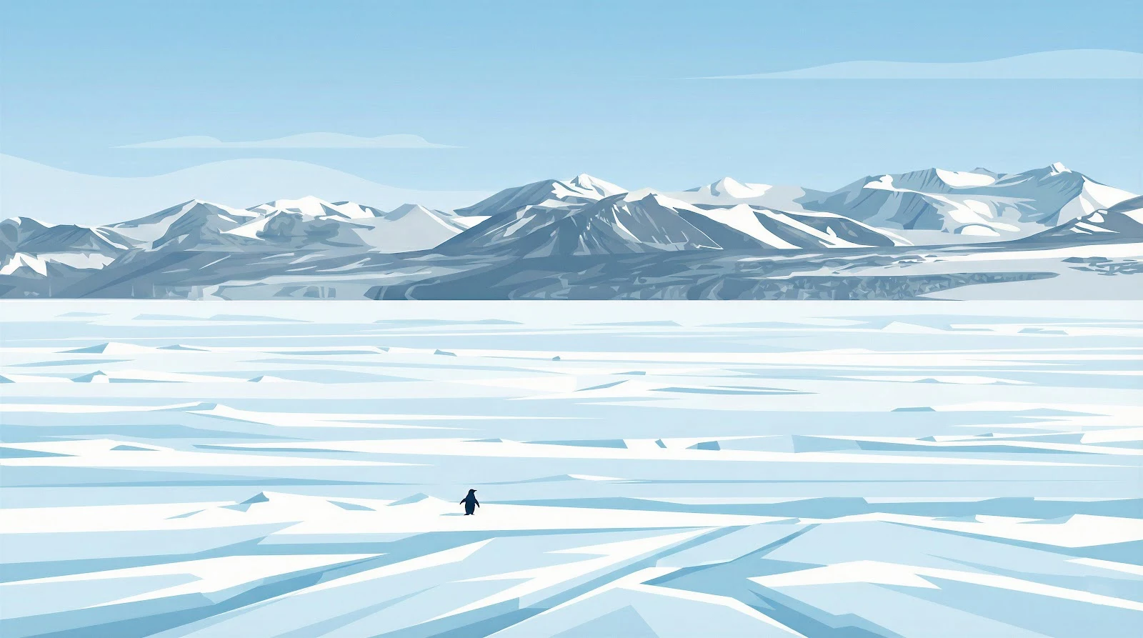 Penguin Walks On Antarctic Ice - Vector Illustration 5K Wallpaper (5504x3072)