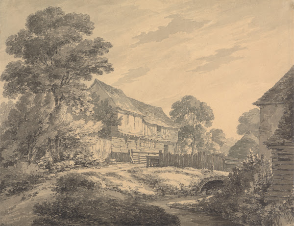 Farmhouse and Buildings by a Stream