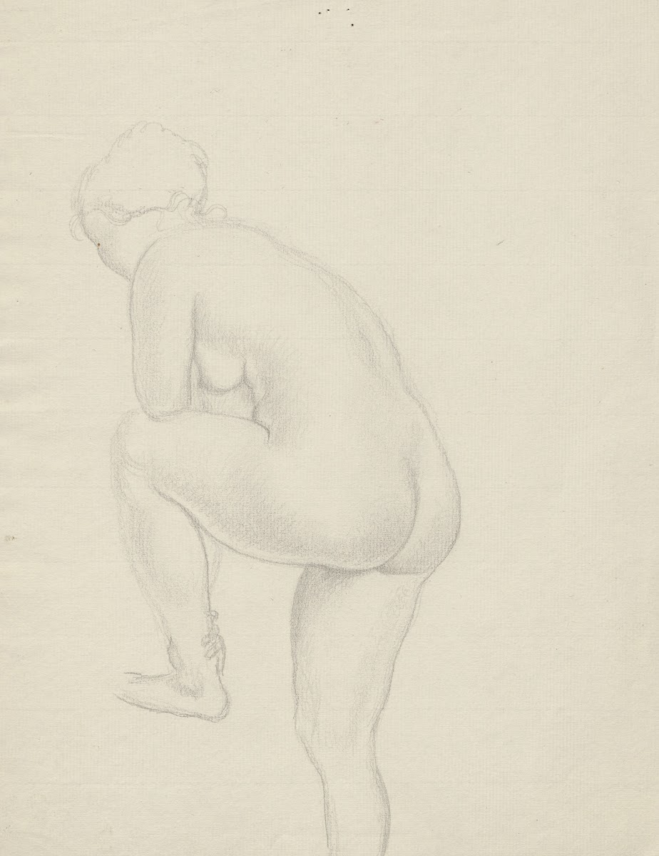 Naked woman standing on one leg seen from behind 1895 1928
